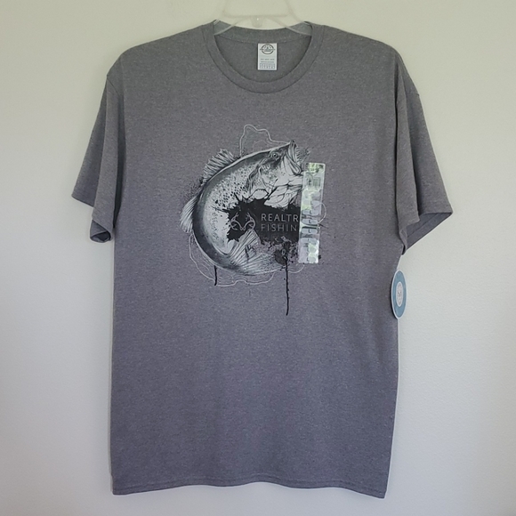 Delta RealTree Gray Graphic Fish Short Sleeve T-Shirt L - Picture 1 of 9